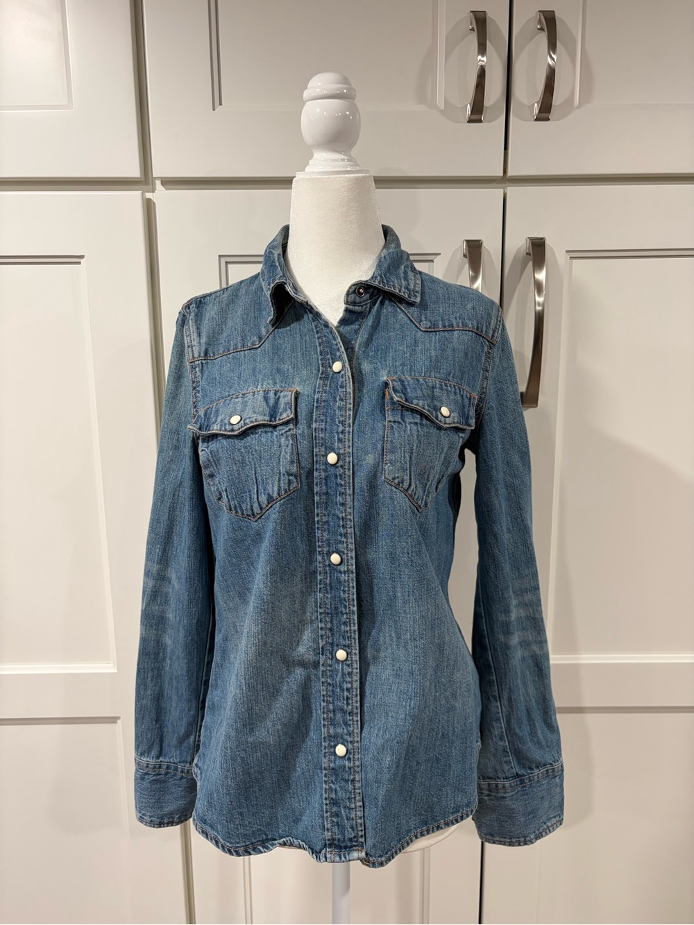 J. Crew Blue Denim Western Shirt With Pearl Snaps
